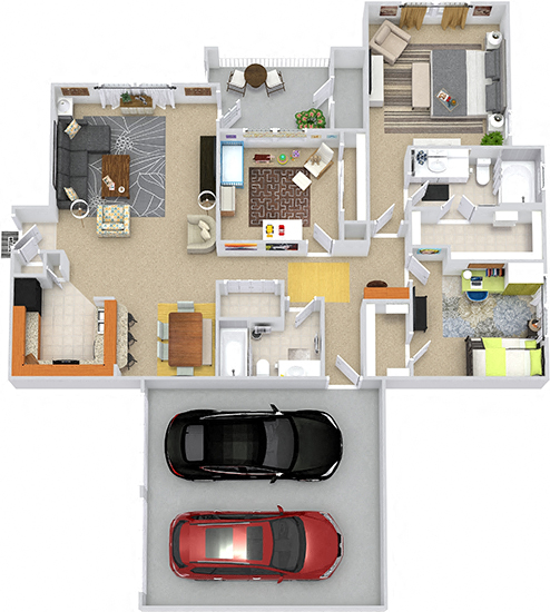 Floor plan for 3 beds, 2 baths, 1388 sqft